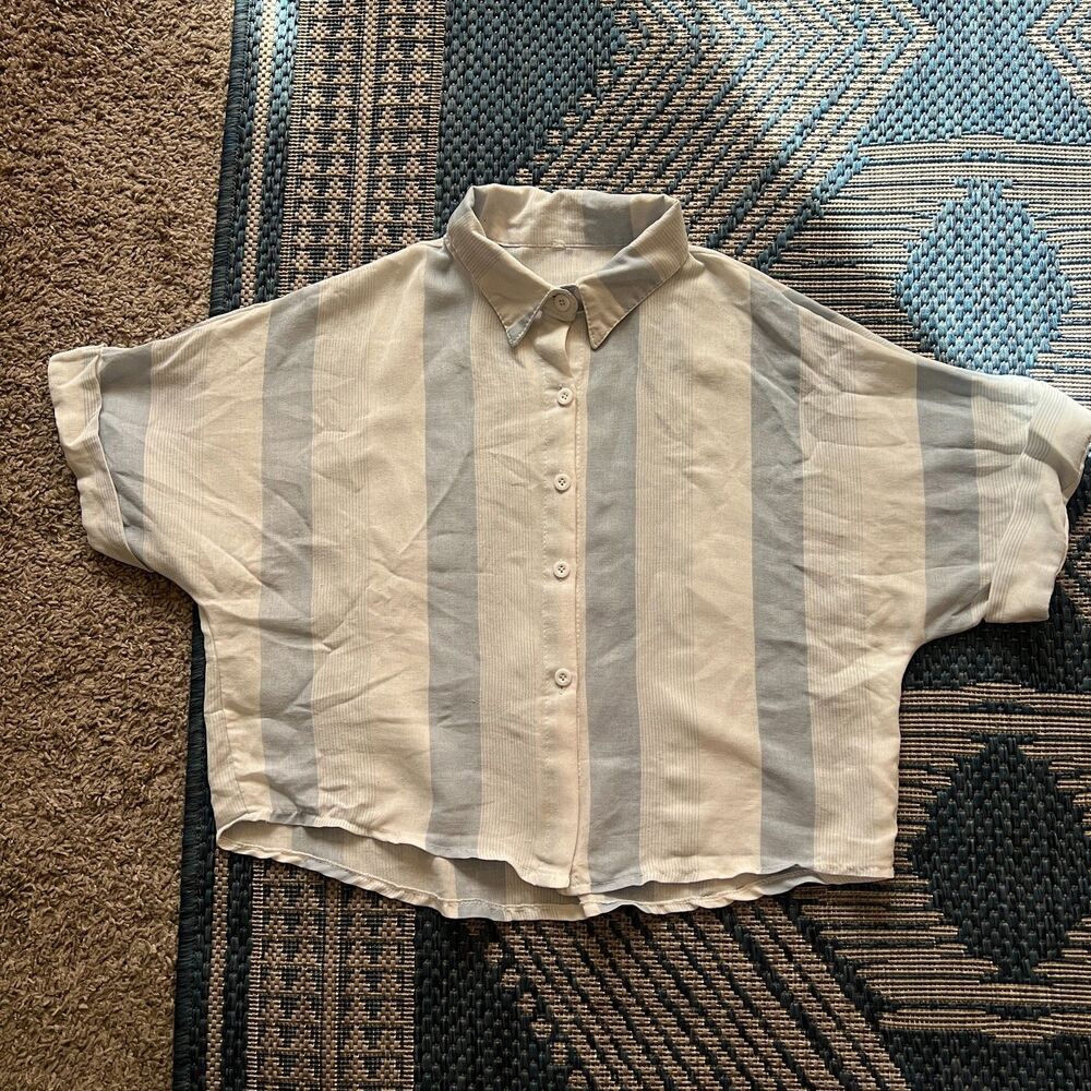 Sheer coastal casual preppy retro cotton crop top button up relaxed fit